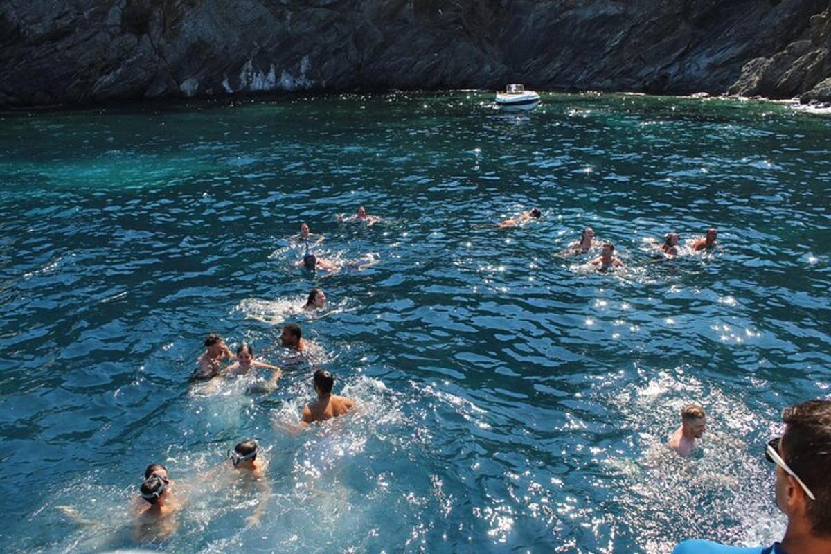 a group of people swimming in the water