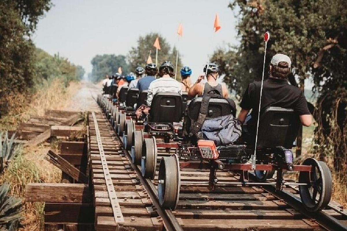 a group of people riding on a train