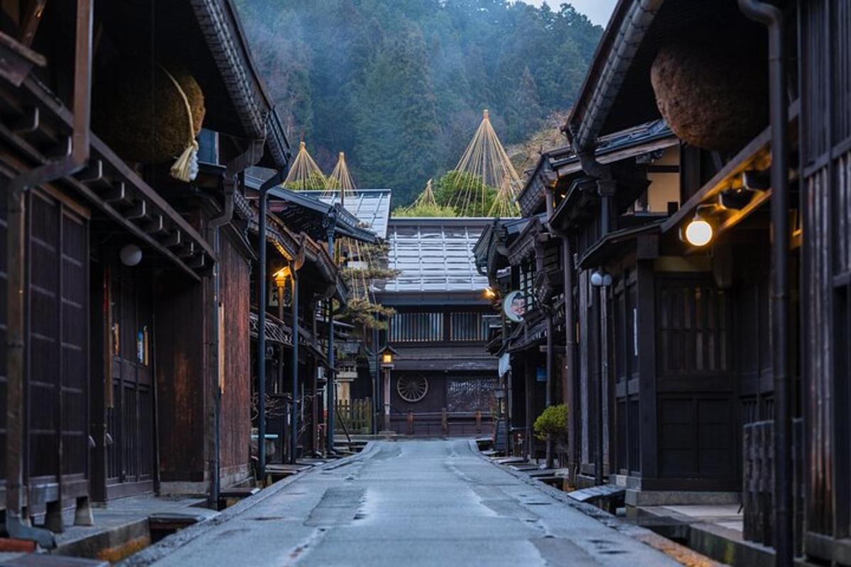 an empty street in an old town with buildings