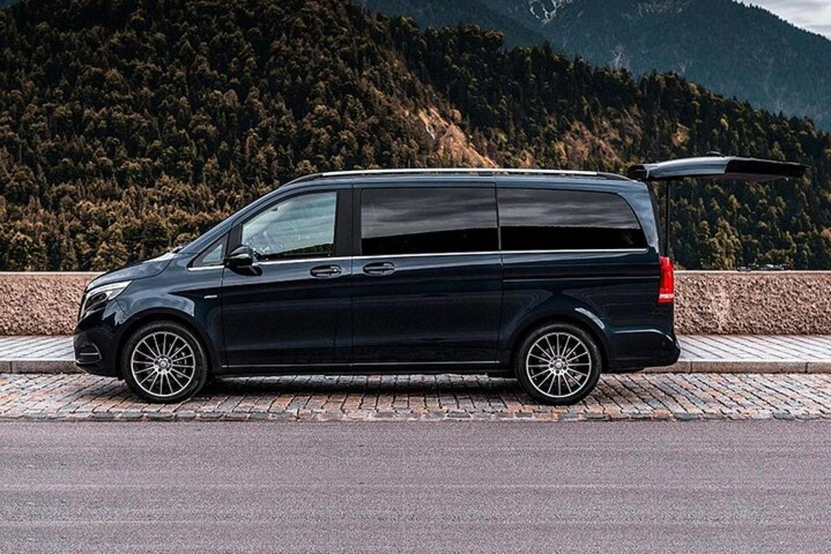 črn kombi parkiran ob cesti