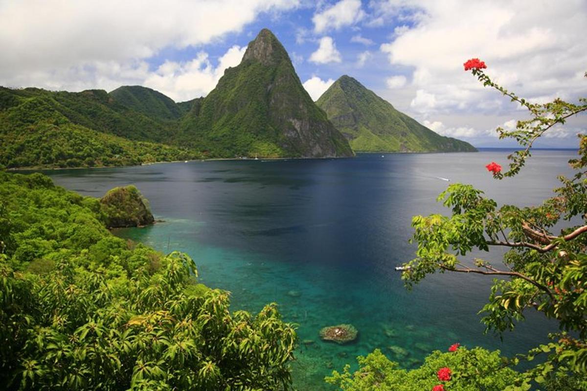 a view of a large body of water with mountains