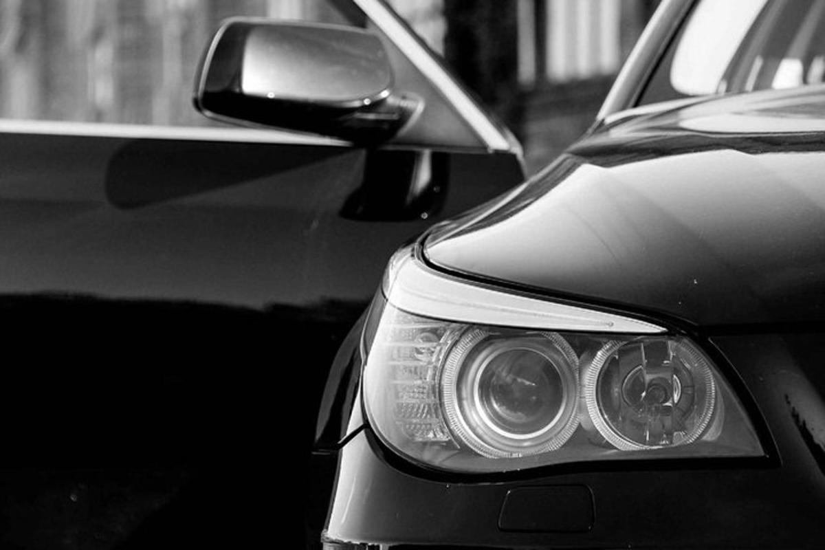 a close up of the front end of a car