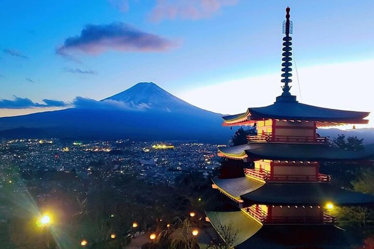 a pagoda with a mountain in the background at night