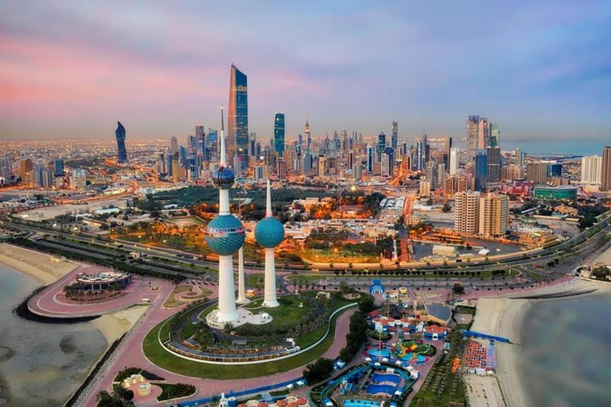 an aerial view of a city with a large city
