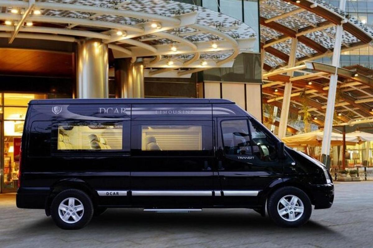 a black van parked in front of a building