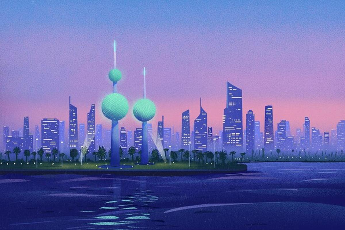 isang rendering ng skyline ng lungsod na may matataas na gusali