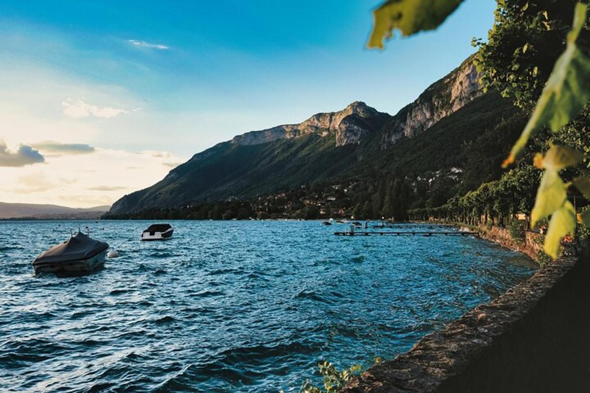 a view of a lake with a boat in the water