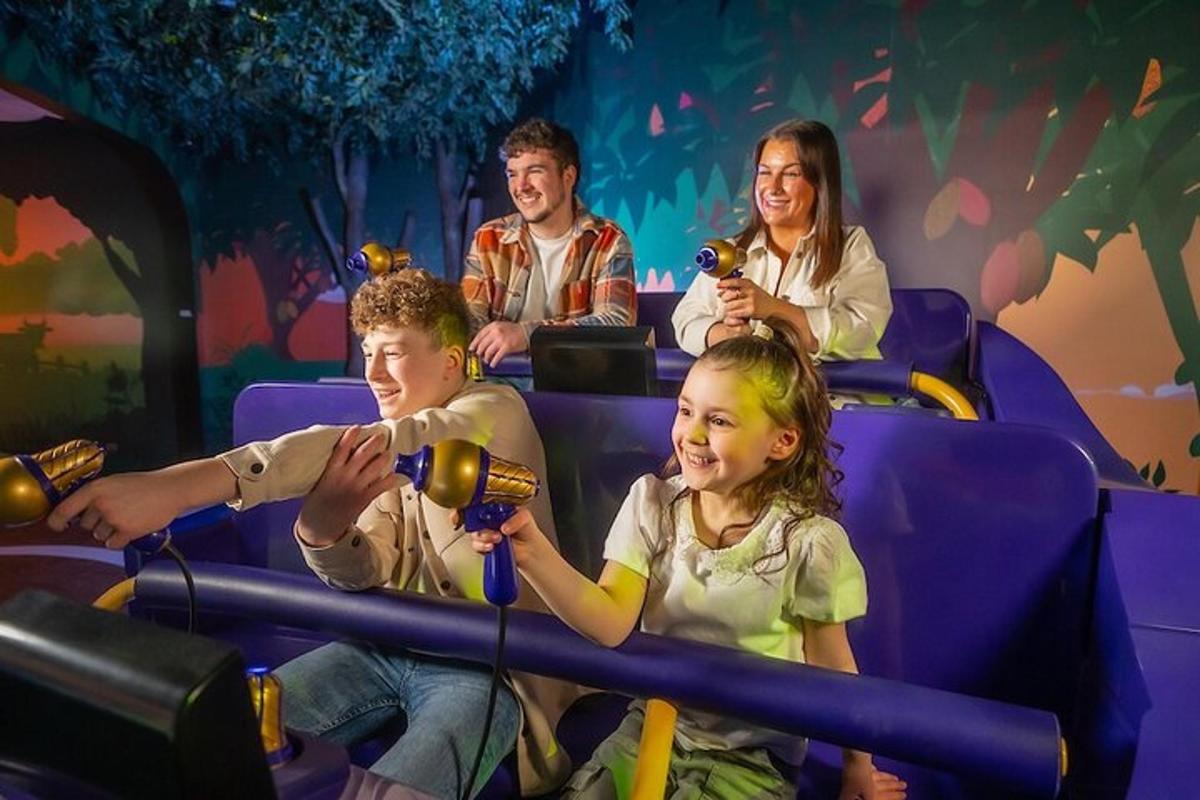 a group of people riding on a roller coaster