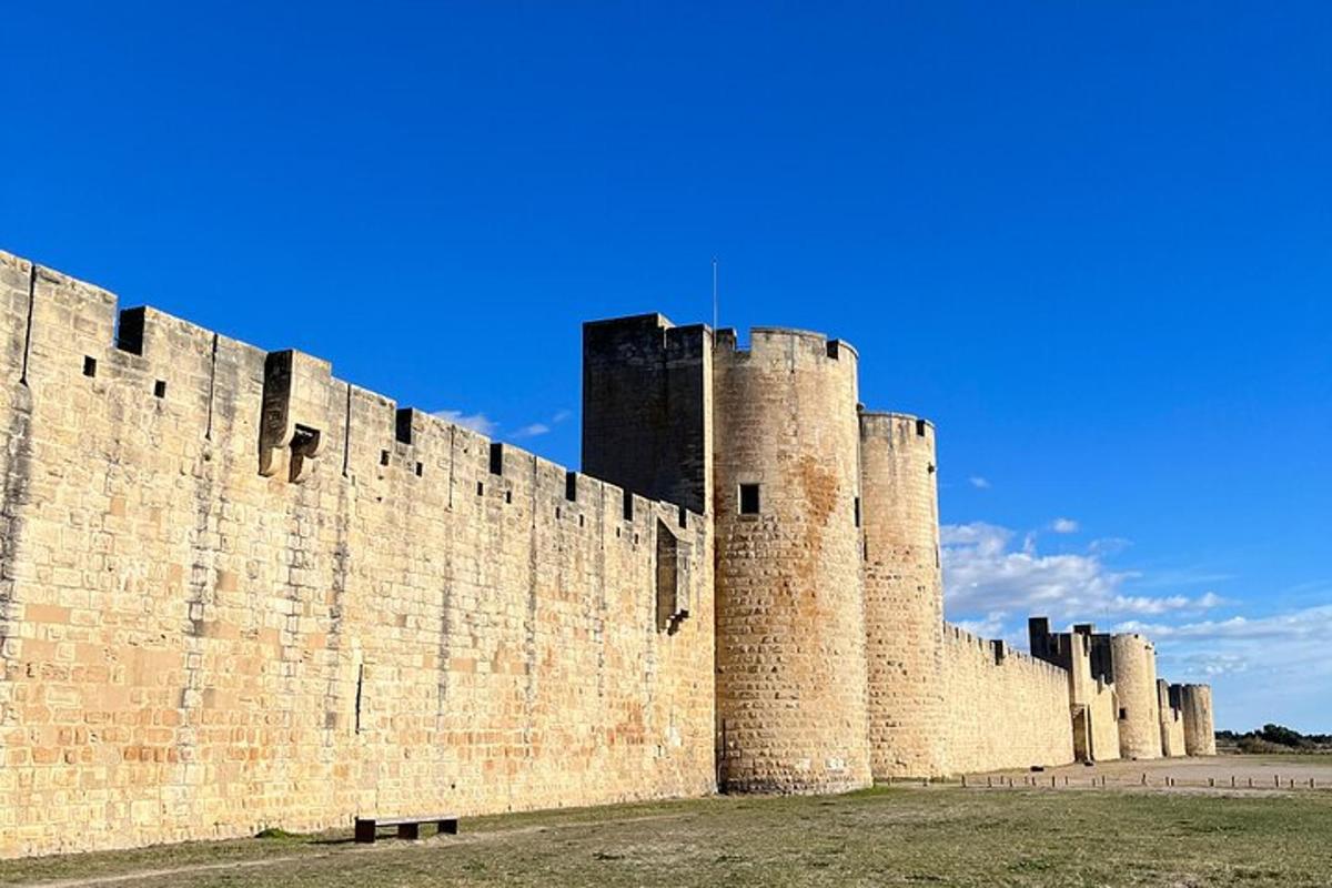 un grande muro di mattoni con un castello