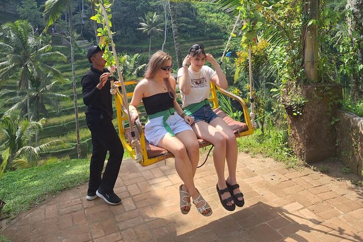 a group of people sitting on a swing