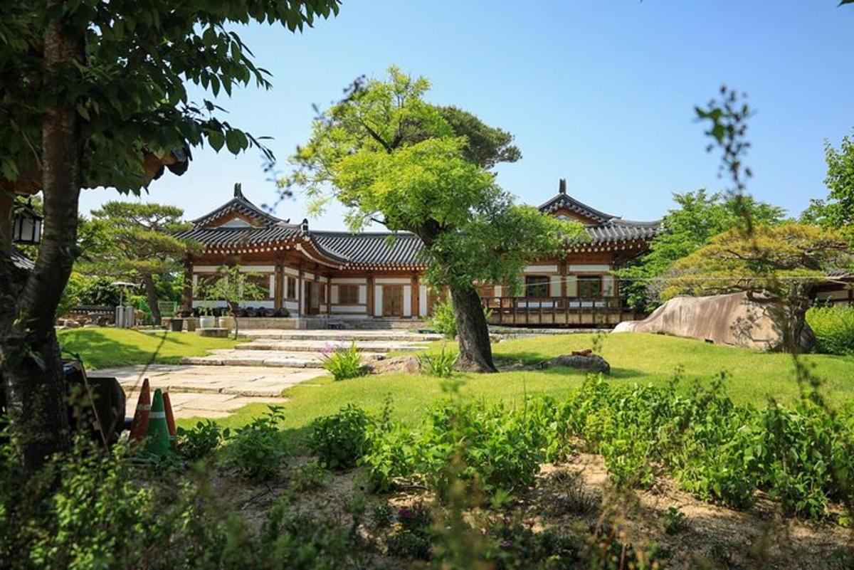 an asian style house with a garden