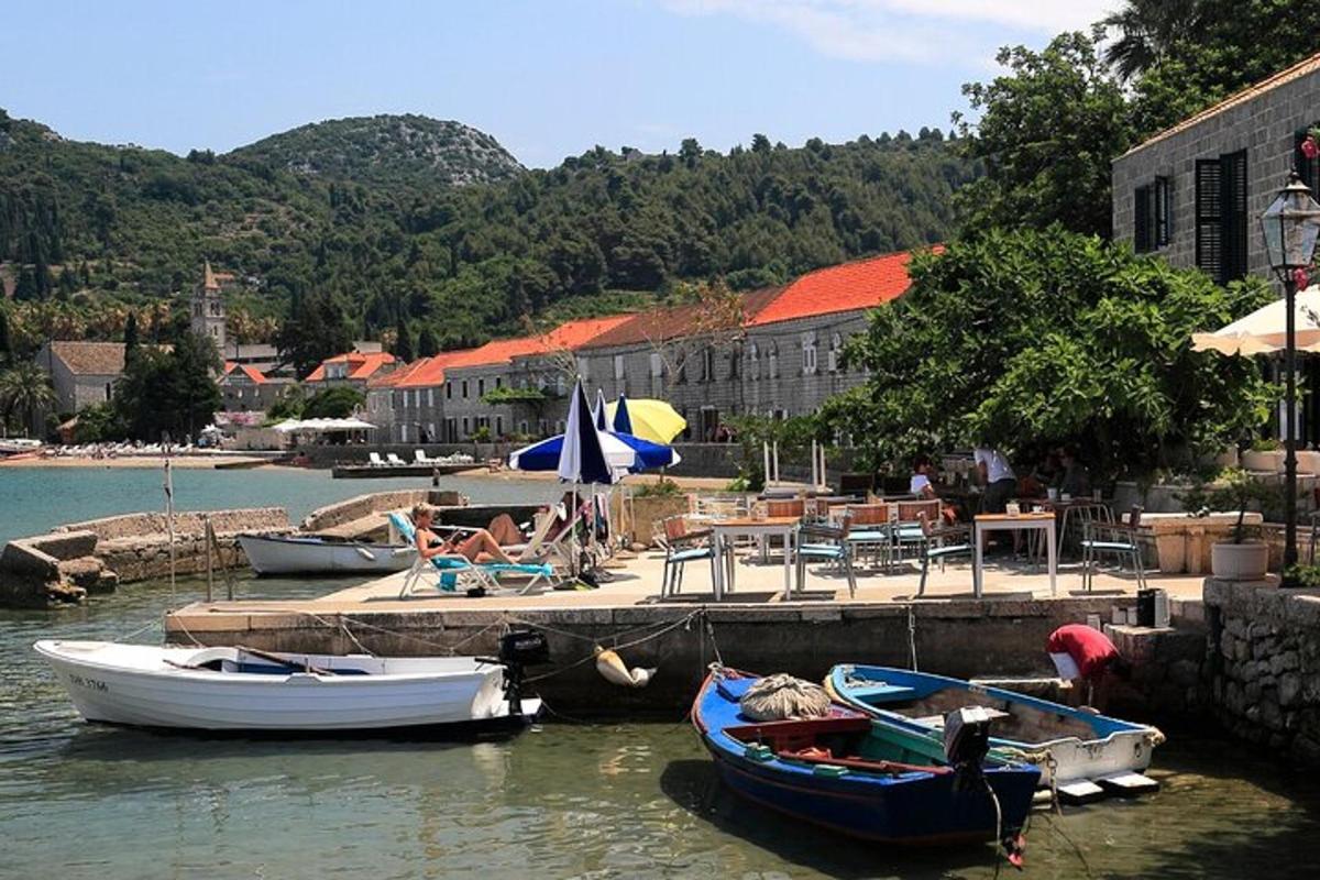 μια ομάδα σκαφών έδεσε σε μια αποβάθρα στο νερό