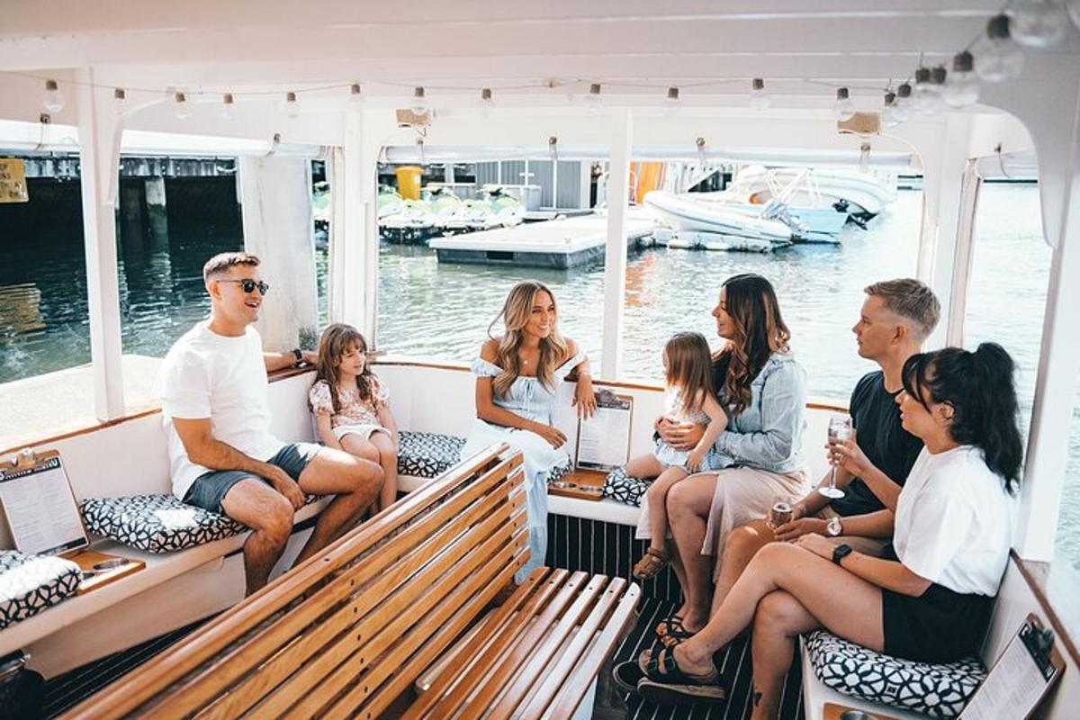 a group of people sitting on a boat