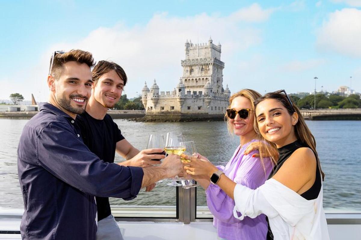 a group of people holding glasses of wine on a boat