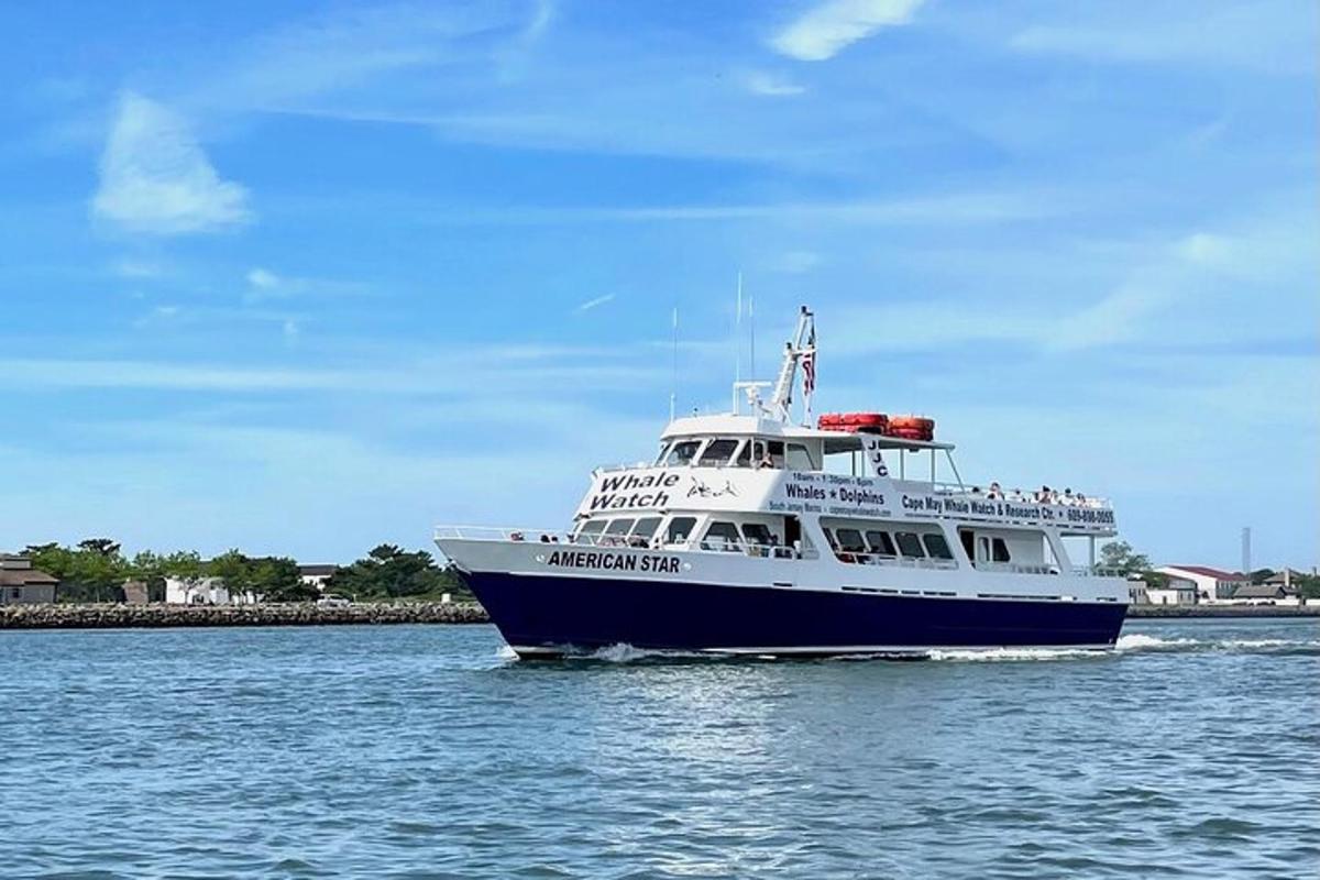 a large blue and white boat in the water
