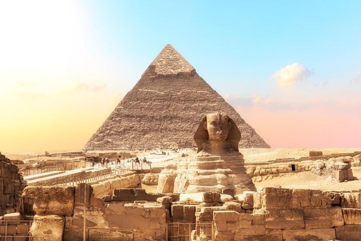 a view of the pyramid ofubis and the sphinx