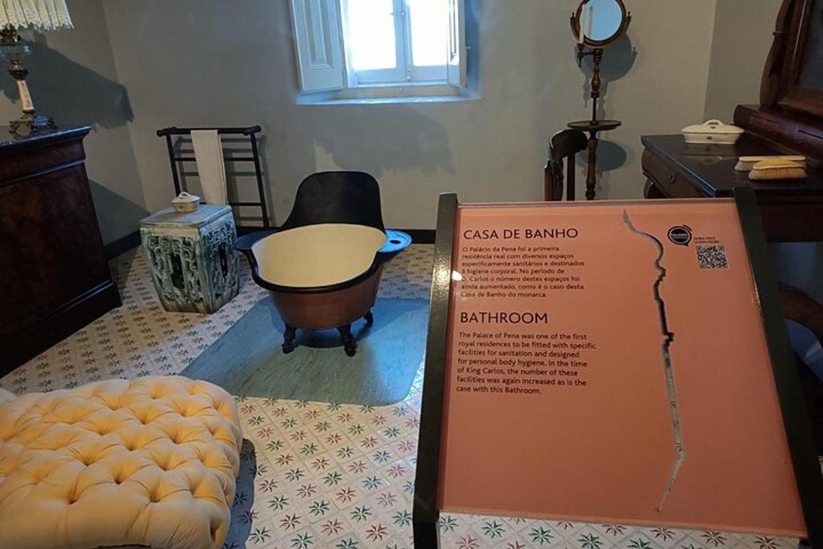a room with a table and a chair and a sign