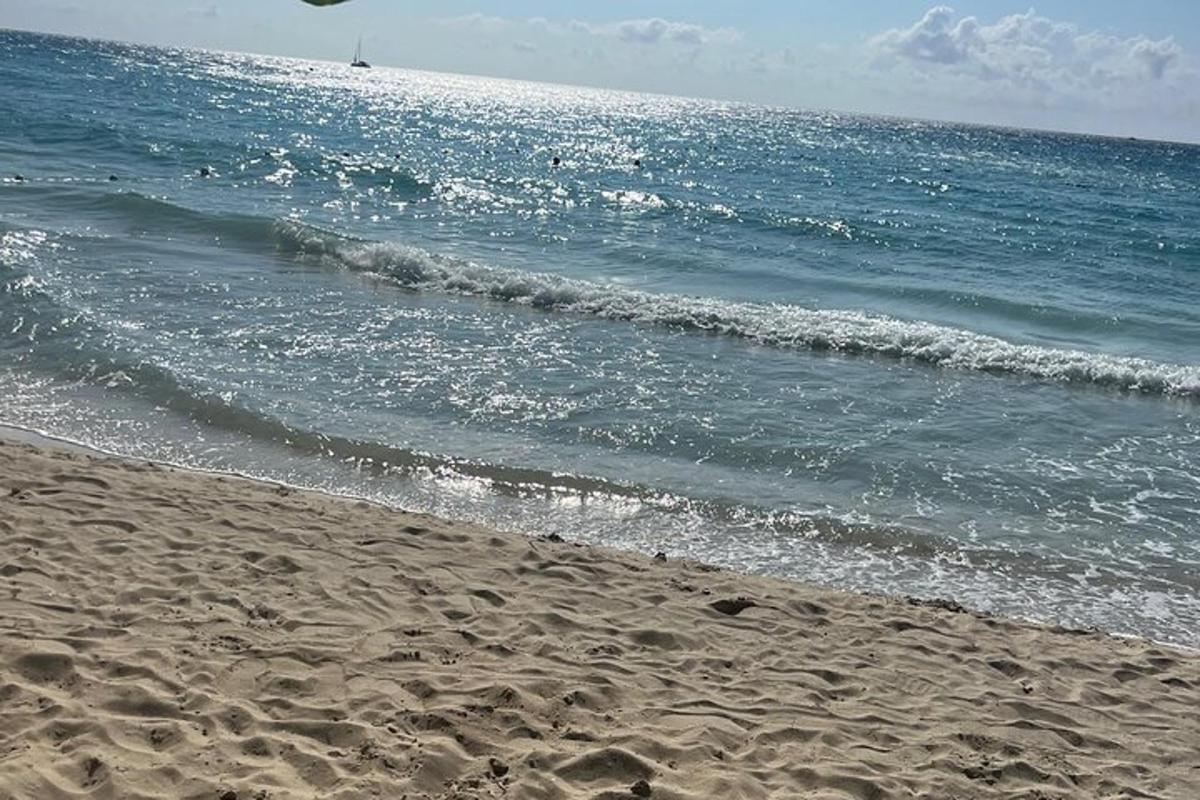 μια αμμώδης παραλία με τον ωκεανό και τα κύματα