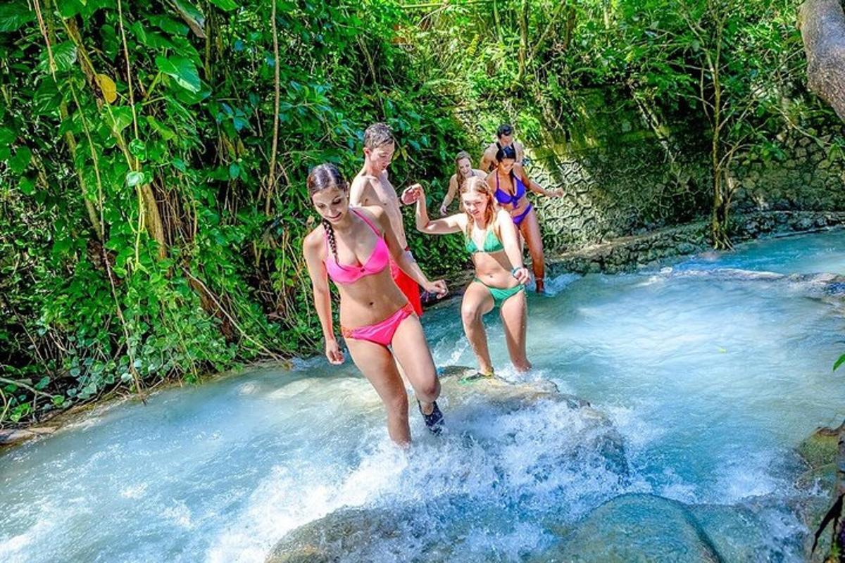 un grup de persones en banyador en un riu