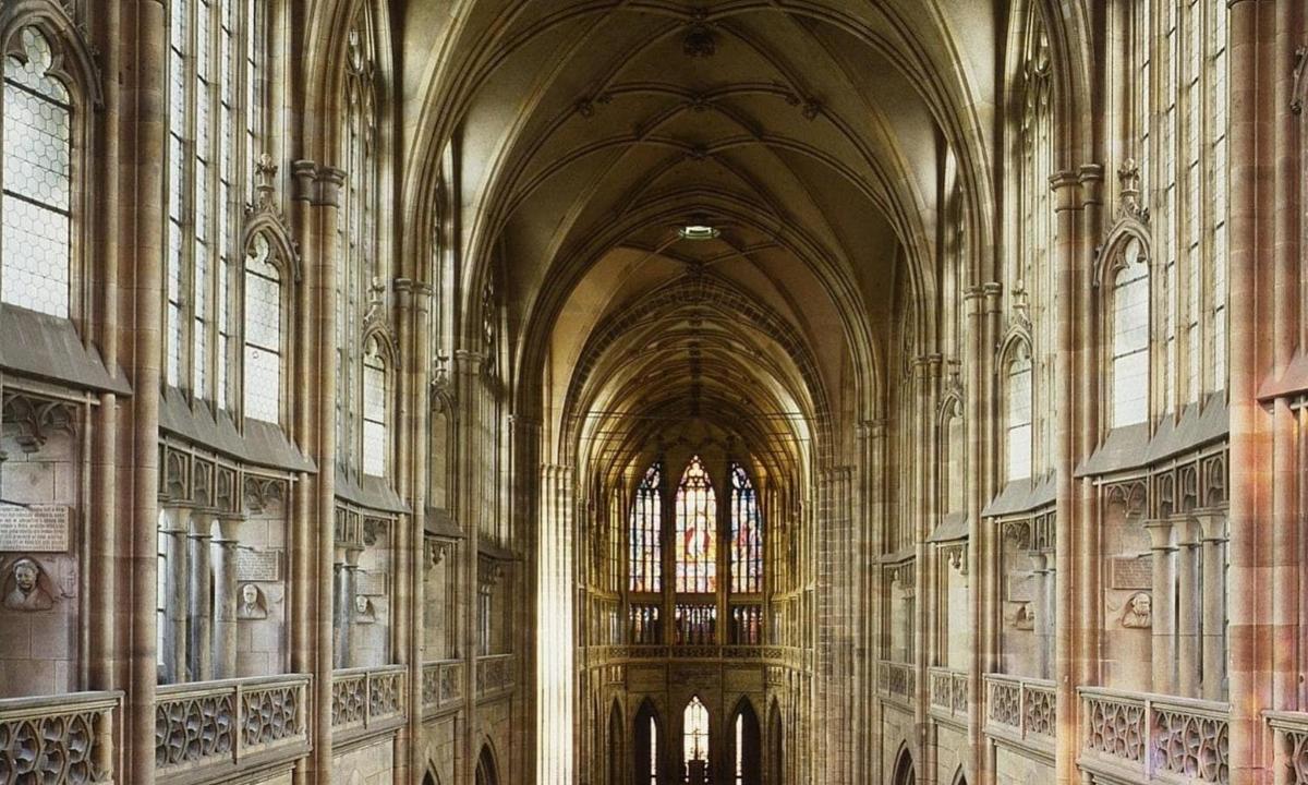 a large cathedral with a large ceilings and windows