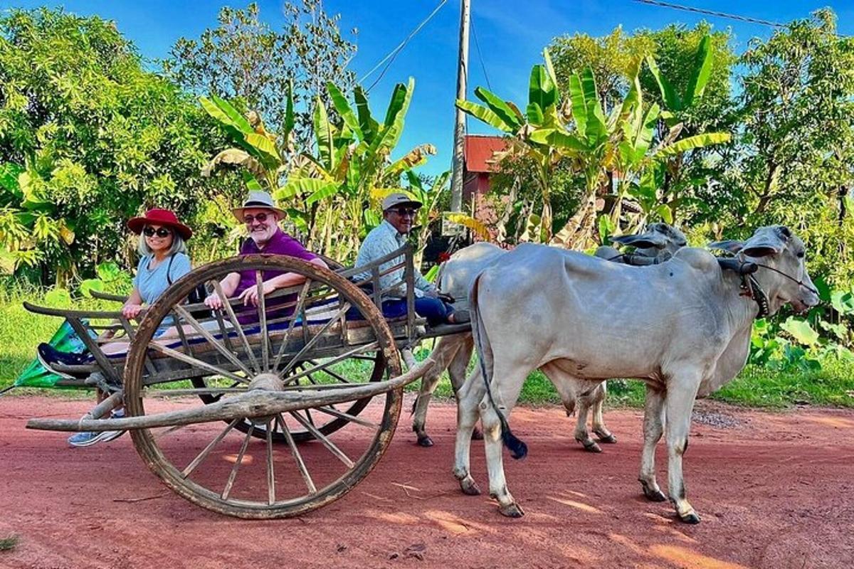 sekelompok orang yang mengendarai gerobak yang ditarik oleh seekor sapi