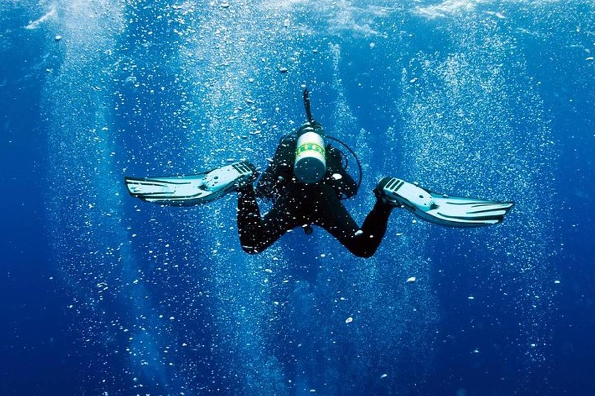 una persona sta nuotando nell'acqua blu
