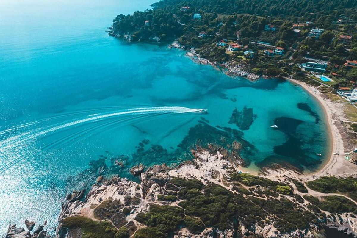 una vista aérea de una playa y el océano