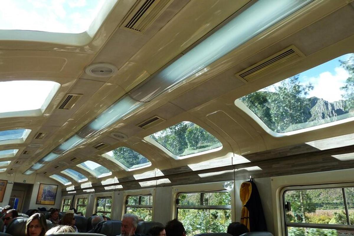 un grup de persones que viatgen en un tren amb finestres