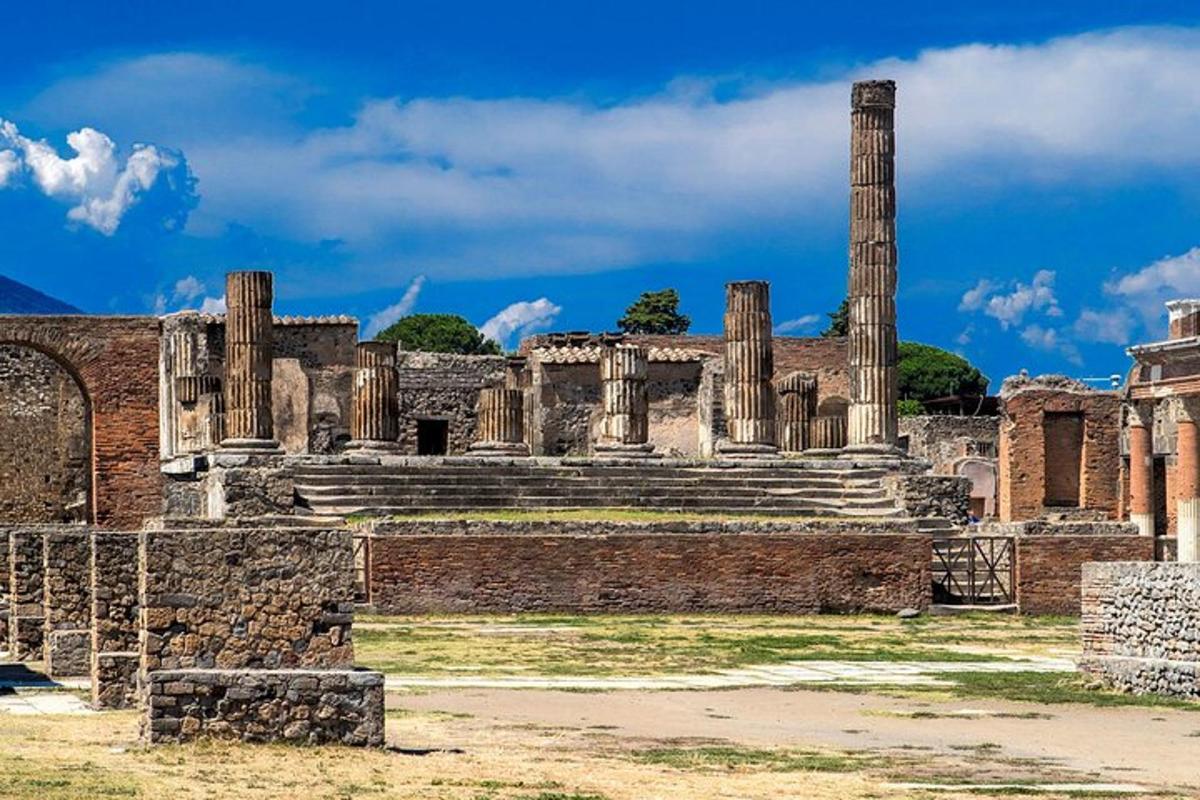 Ruinas antiguas de un edificio con columnas en un campo.