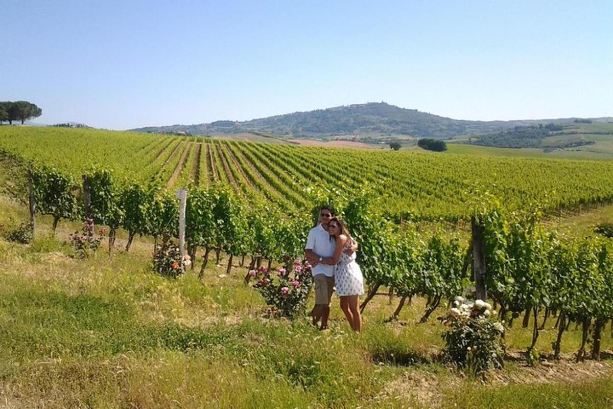 moški in deklica, ki stojita v vinogradu