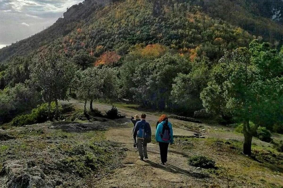 et par personer som går nedover en grusvei