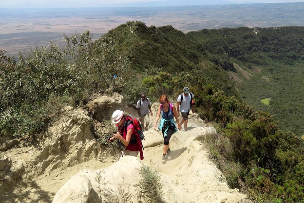 un gruppo di persone che camminano su un sentiero di montagna
