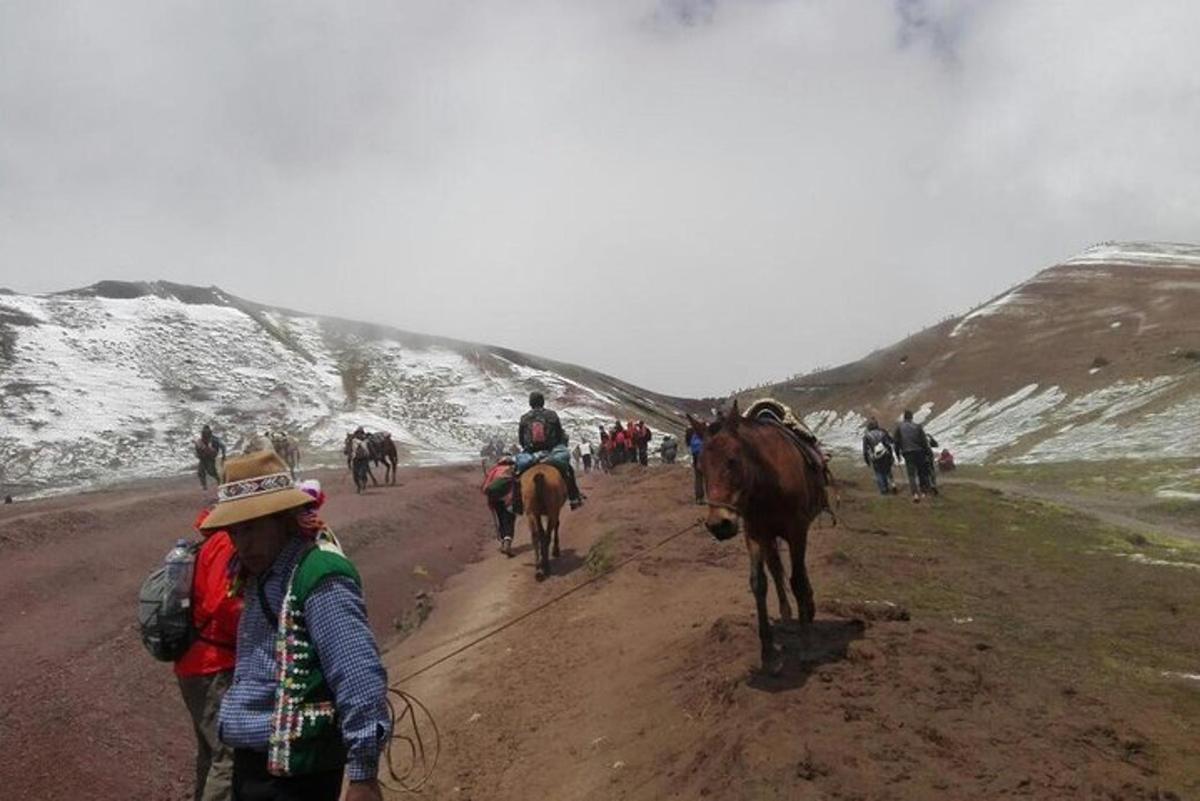 un gruppo di persone a cavallo su una strada sterrata