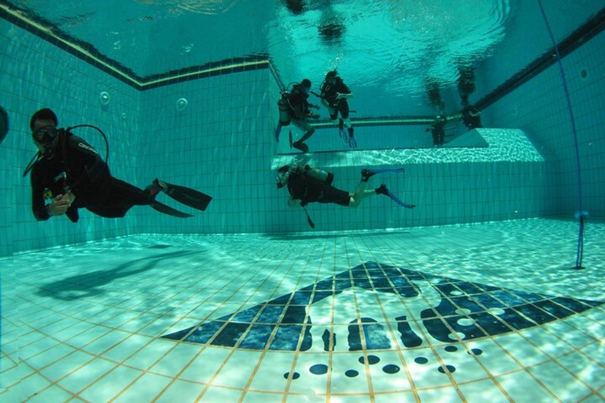 un grup de persones nedant en una piscina