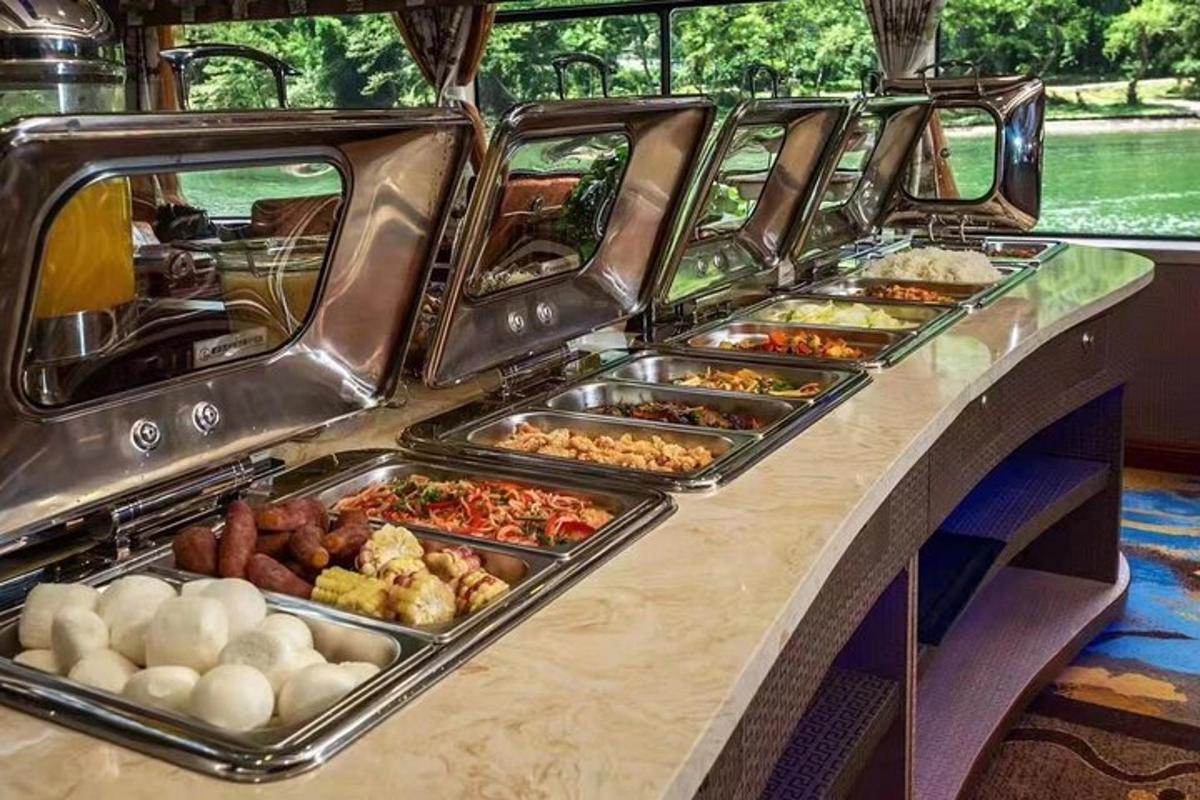 a buffet line with many different types of food