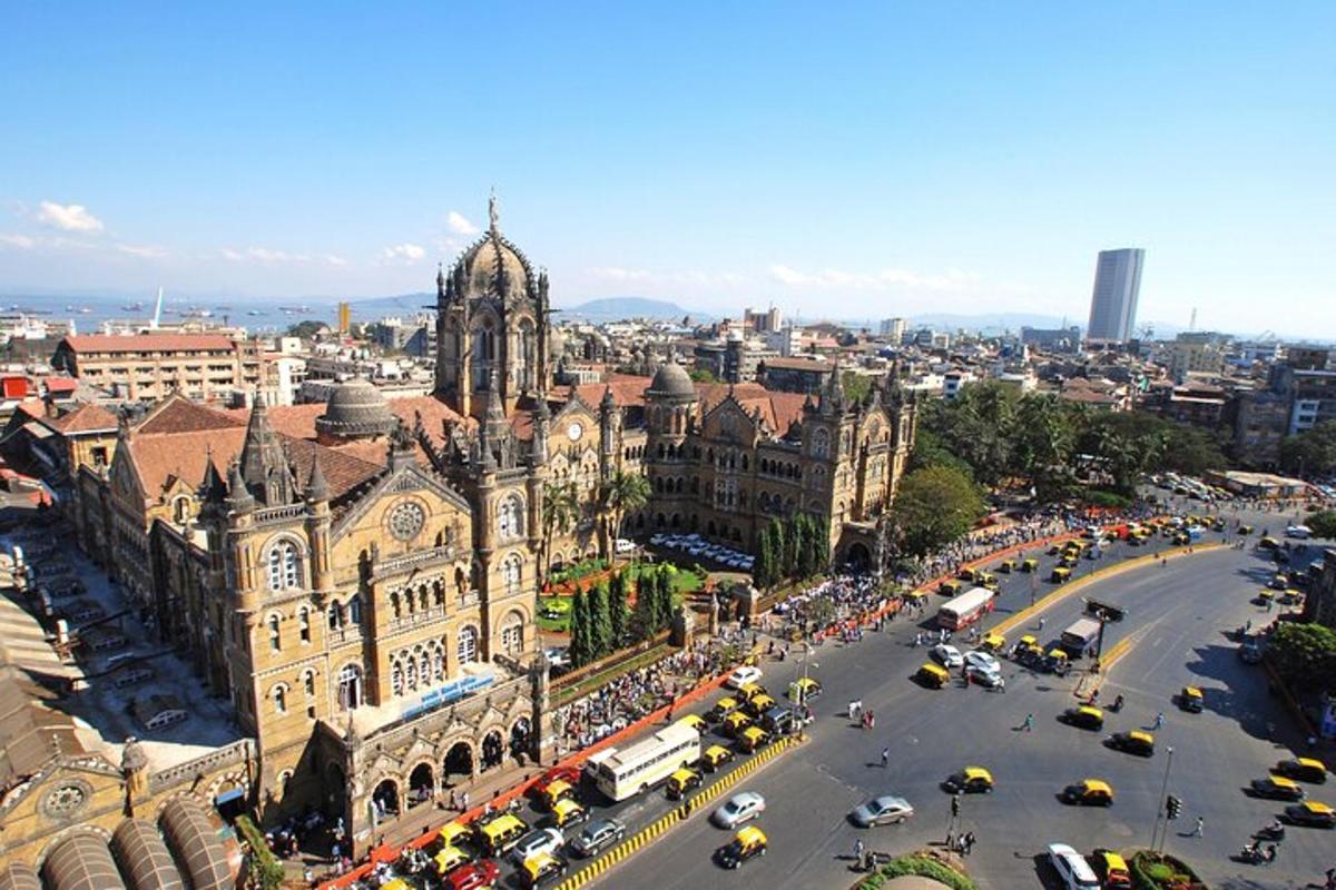 an aerial view of a street in front of a building