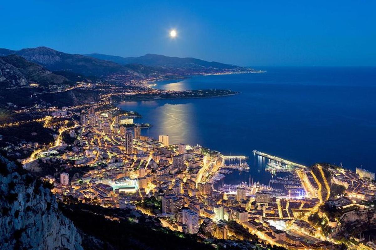 an aerial view of a city at night