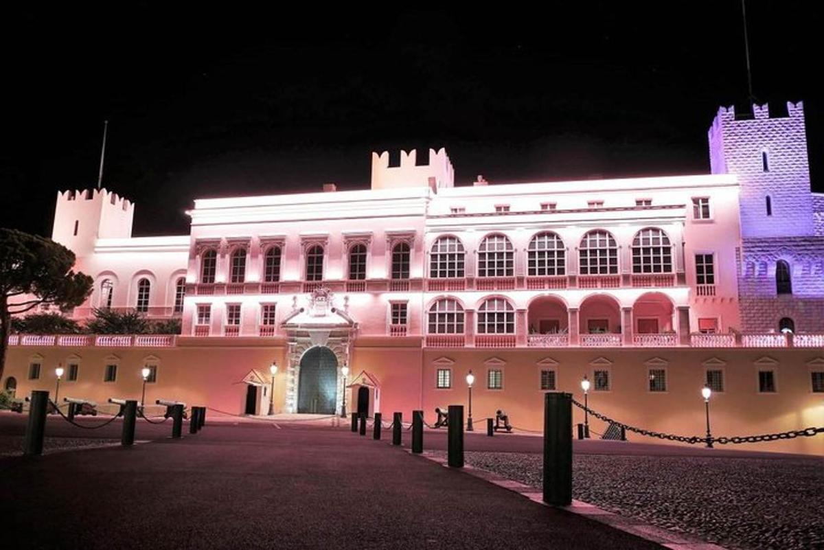 a large building lit up at night