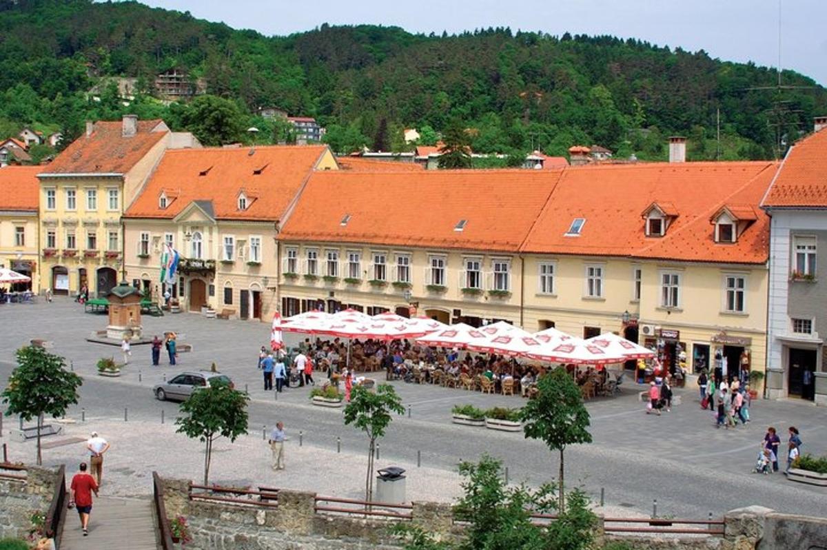 skupina lidí procházejících se po městě s budovami