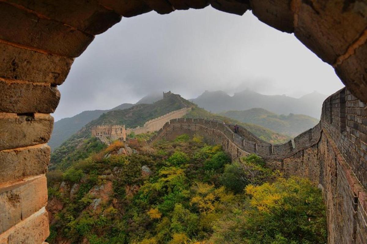 a view of the great wall of china from a window