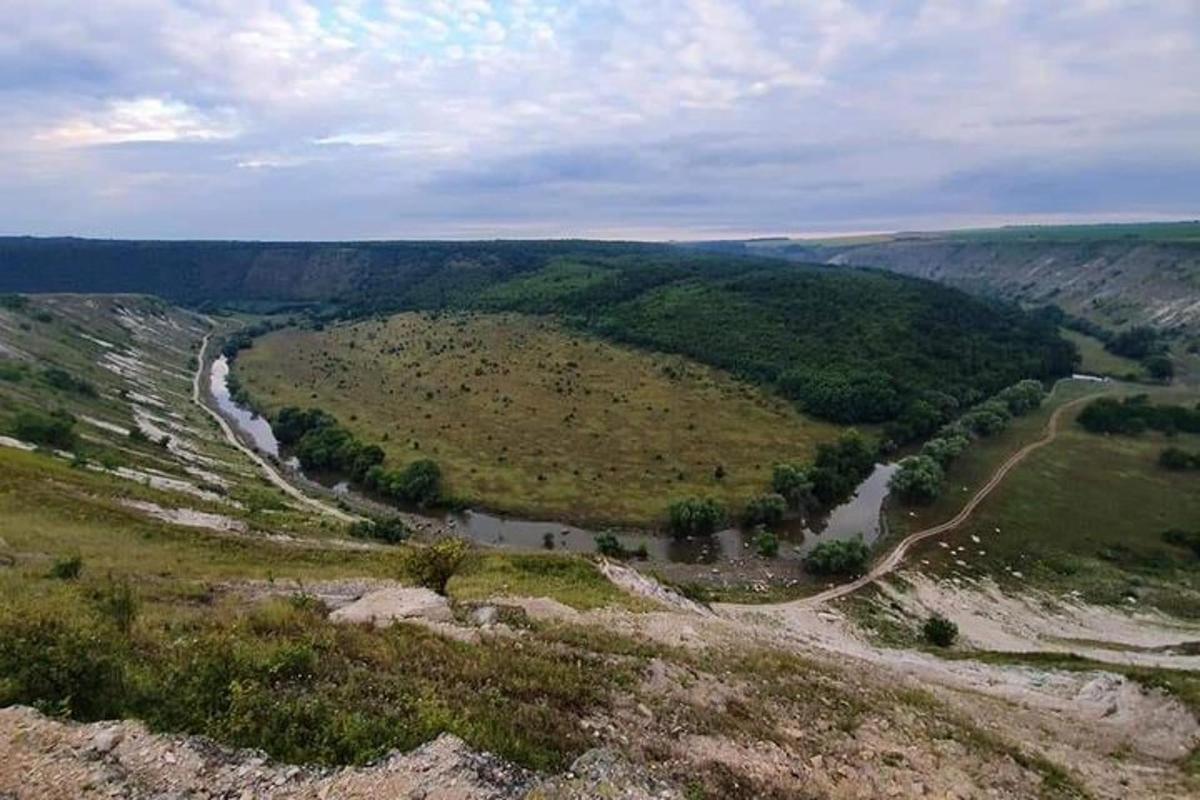 an aerial view of a river in a valley