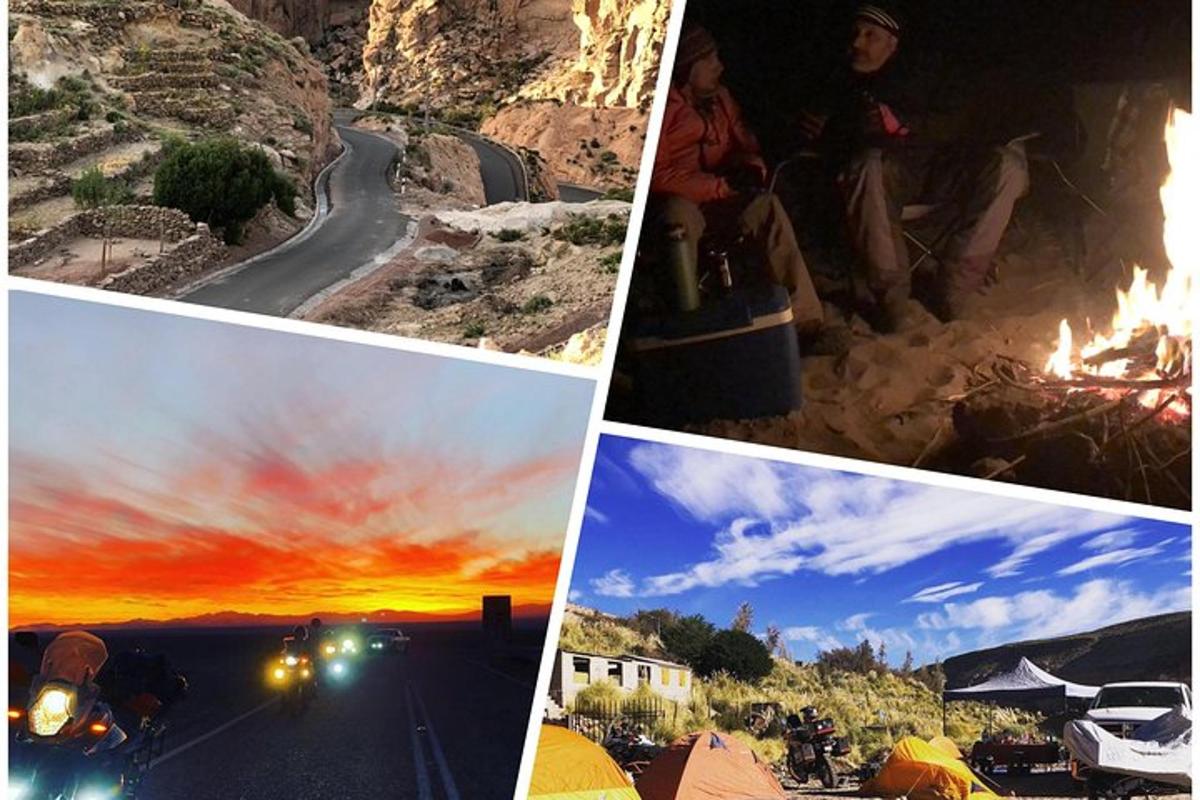 a collage of pictures of fires and a sunset