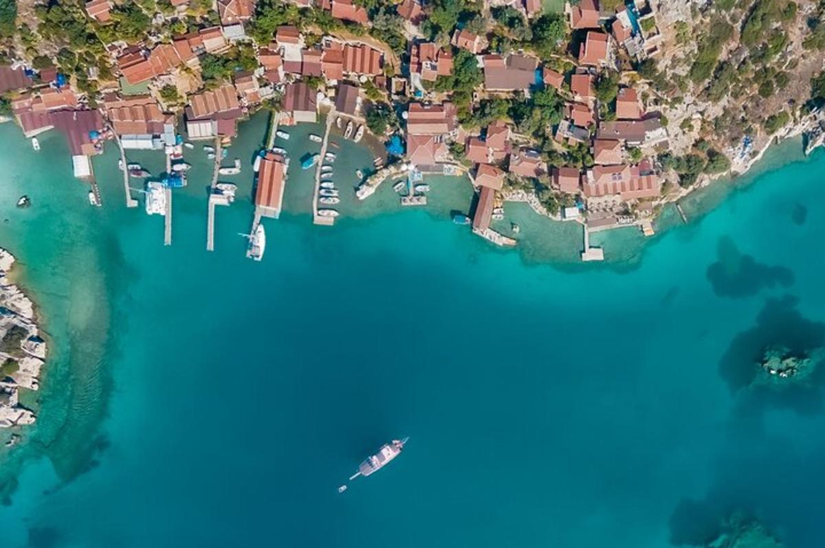an aerial view of a small island in the water
