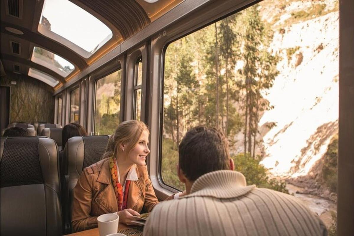 un uomo e una donna seduti su un treno che guardano fuori dal finestrino