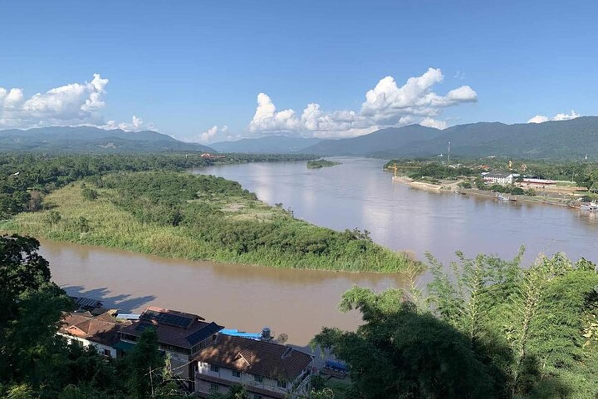 pemandangan sungai dengan rumah dan pokok