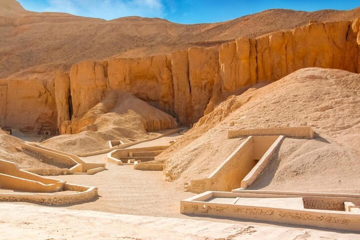 a view of a desert with steps and rocks