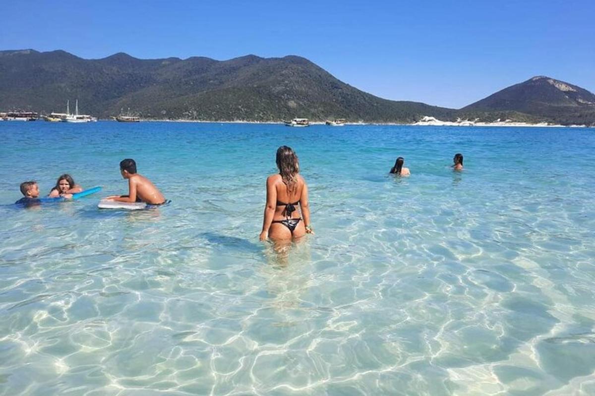 a group of people swimming in the water