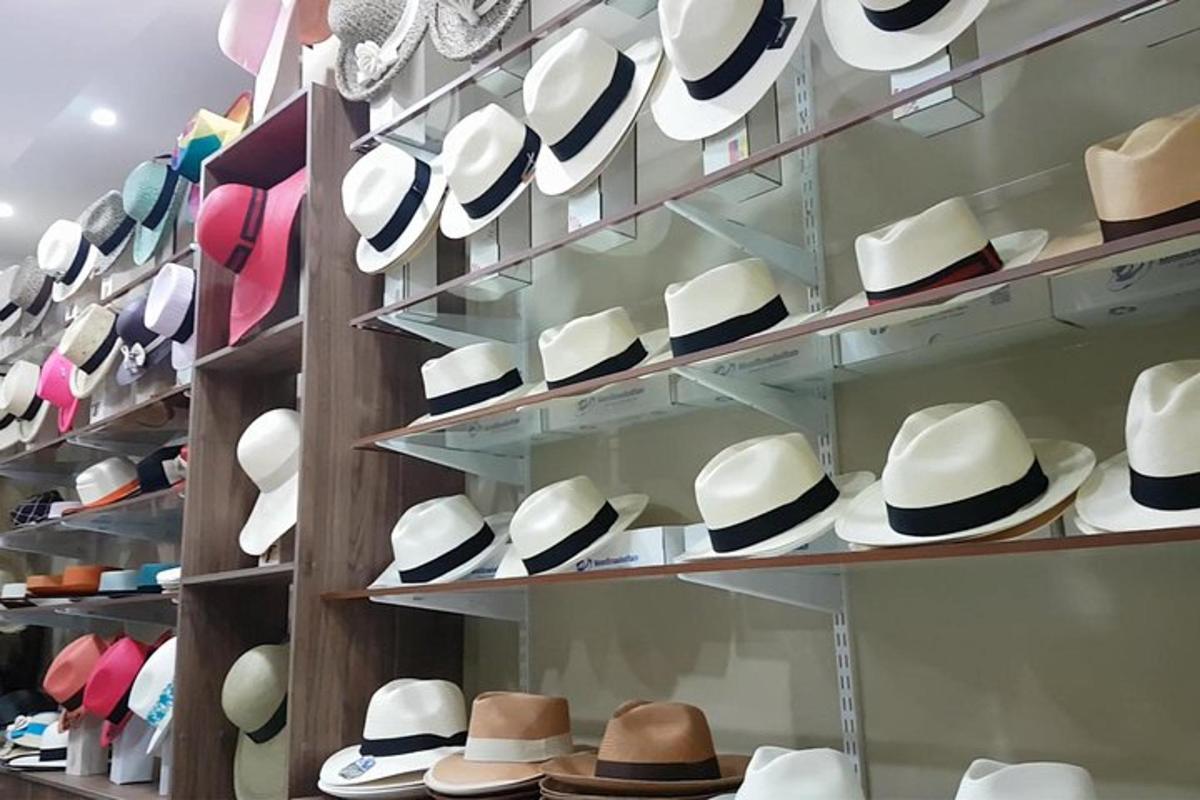 a display of hats on shelves in a store