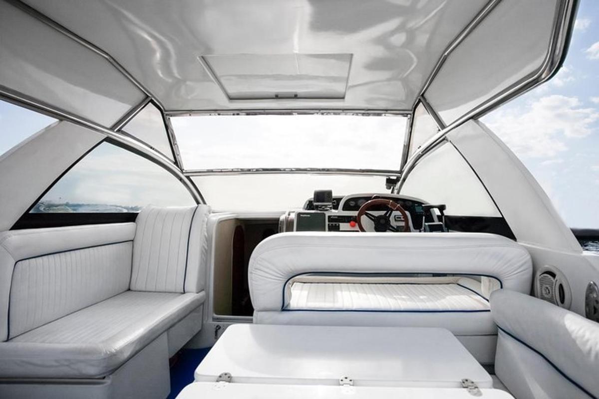 a view of the cockpit of a boat