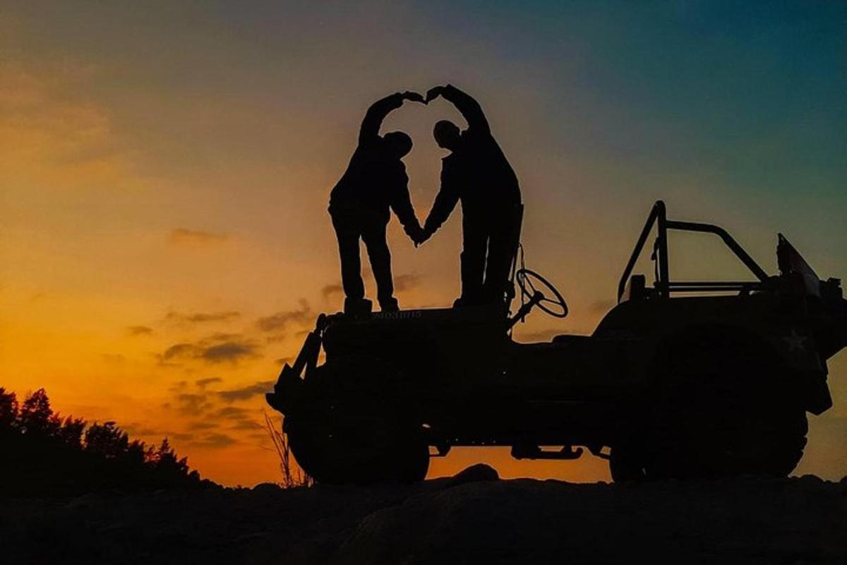 két oroszlán sziluettje egy traktor hátulján